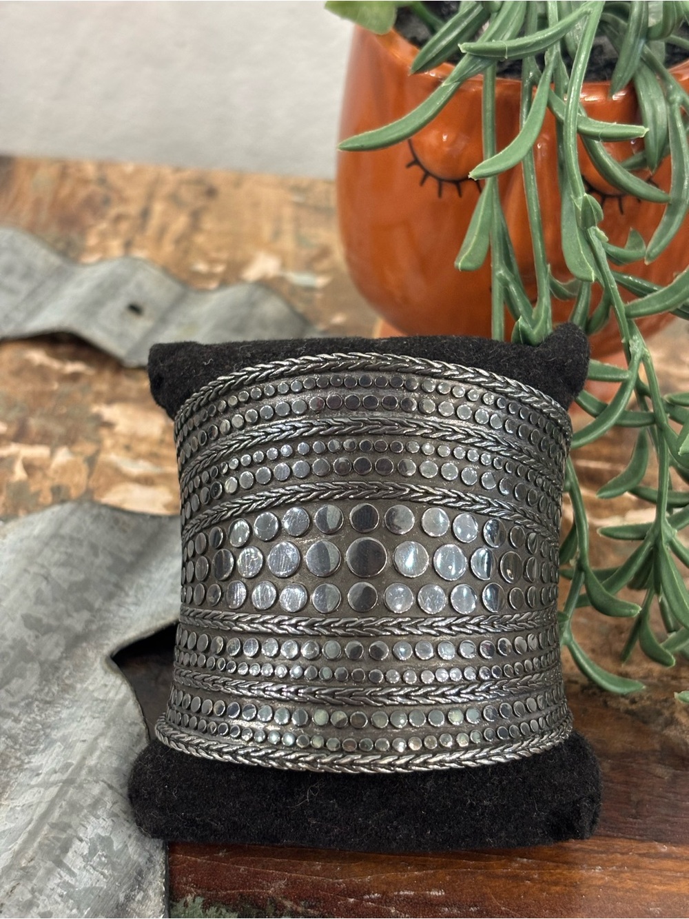 John Hardy Sterling Silver-Tone Embossed Dot & Rope Cuff Bracelet
